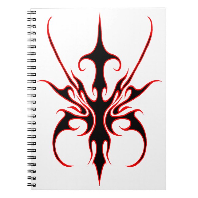 Caderno Espiral Design de máscara tribal - Preto e Vermelho (Frente)
