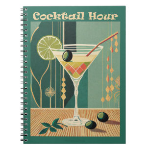 Caderno Espiral Design de Meio século de Hora do Cocktail