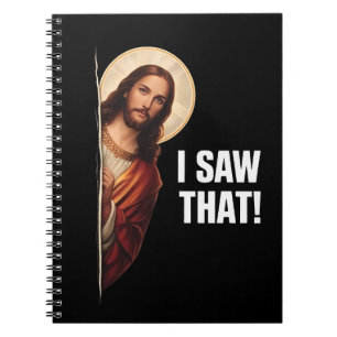 Caderno Espiral Design de meme cristão engraçado de Jesus "Eu Vi I