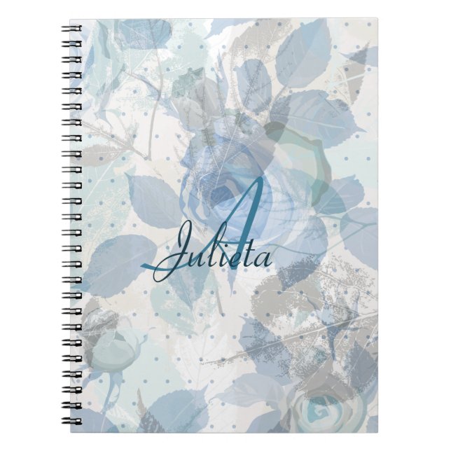 Caderno Espiral Design de monograma Rosa azul (Frente)