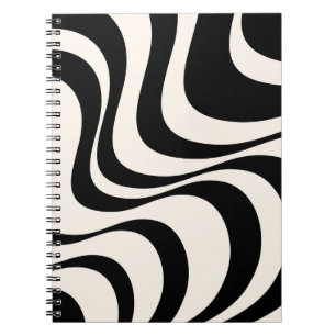 Caderno Espiral Design de ondas retrorreflectoras modernas a preto