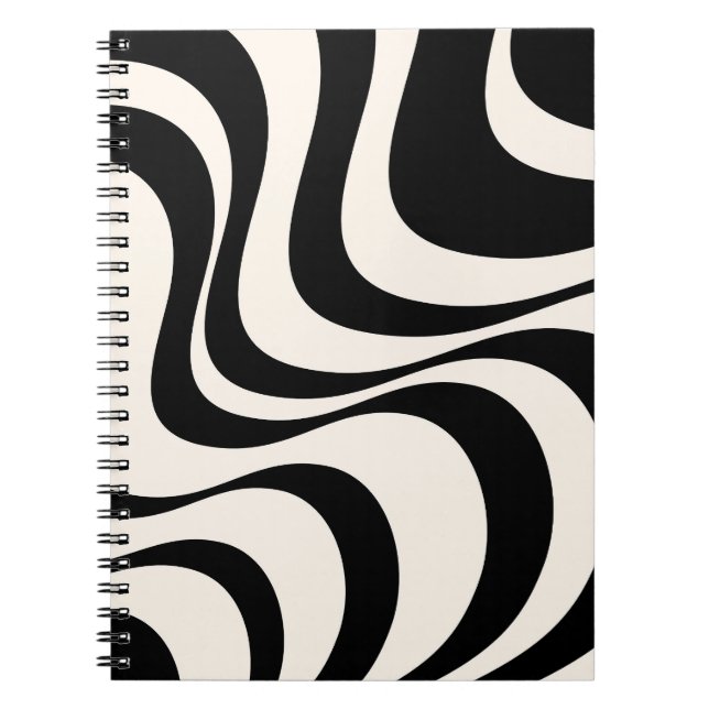 Caderno Espiral Design de ondas retrorreflectoras modernas a preto (Frente)