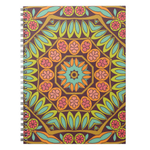 Caderno Espiral Design de ornamento floral abstrato brilhante.