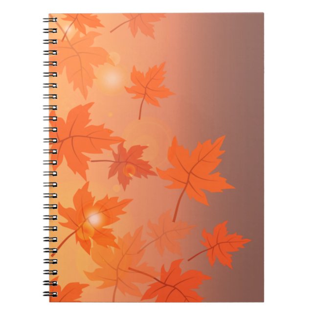 Caderno Espiral Design de outono com folhas de maple e efeito de c (Frente)