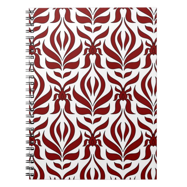 Caderno Espiral Design de padrão branco e vermelho sem costura (Frente)