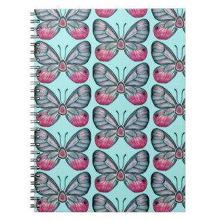 Caderno Espiral Design de Padrão de Borboleta de Amostras de Teal 