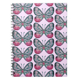 Caderno Espiral Design de Padrão de Borboleta Rosa de Outubro
