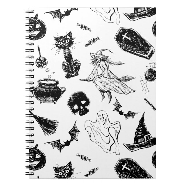Caderno Espiral Design de padrão de Halloween (Frente)