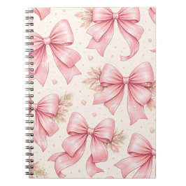 Caderno Espiral Design de Padrão de Laço Rosa – Estética Fofa e Se