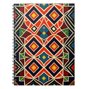 Caderno Espiral Design de Padrão Geométrico de Folk Vibrante