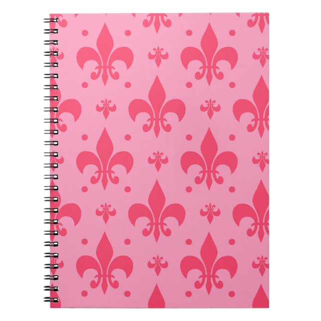 Caderno Espiral Design de padrão rosa Fleur-de-lis (Frente)