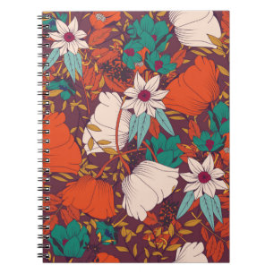 Caderno Espiral Design de padrão sem costura com flores desenhada
