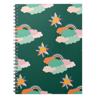 Caderno Espiral Design de padrão sem costura com nuvens coloridas