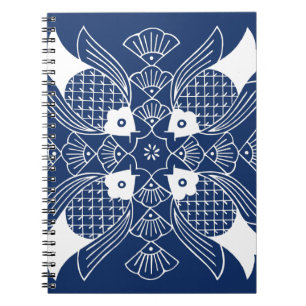 Caderno Espiral Design de Peixes Submarinos com Fundo Azul