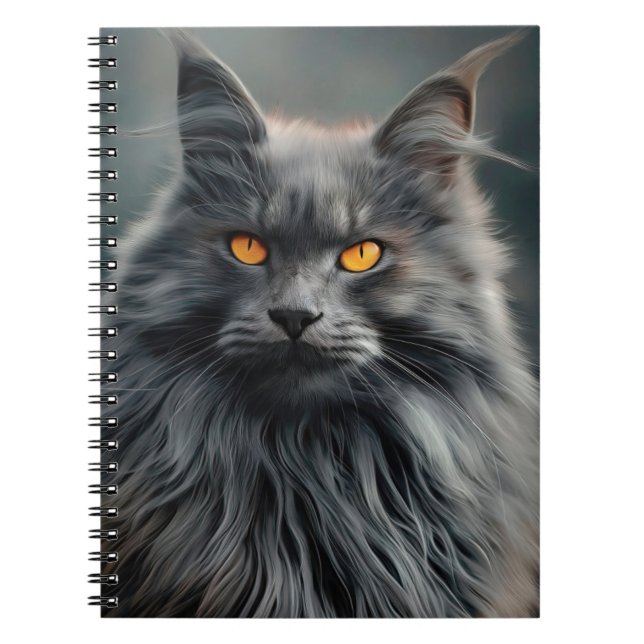 Caderno Espiral Design de Retrato Gato de Cabelo Longo Majestoso (Frente)