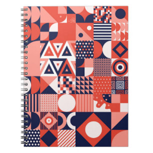 Caderno Espiral Design de Retro Bauhaus, geométrico colorido.