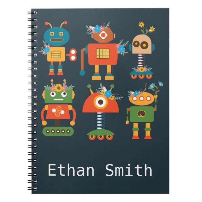 Caderno Espiral Design de robots bonitos para crianças (Frente)