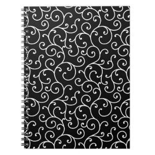 Caderno Espiral Design de rolagem uniforme em preto e branco