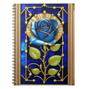 Caderno Espiral Design de Rosa Azul em Vidro Pintado