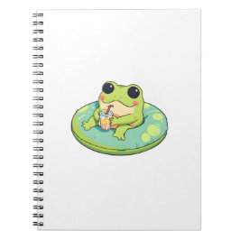 Caderno Espiral Design de Sapo Chibi Fofo Dia de Piscina de Verão 