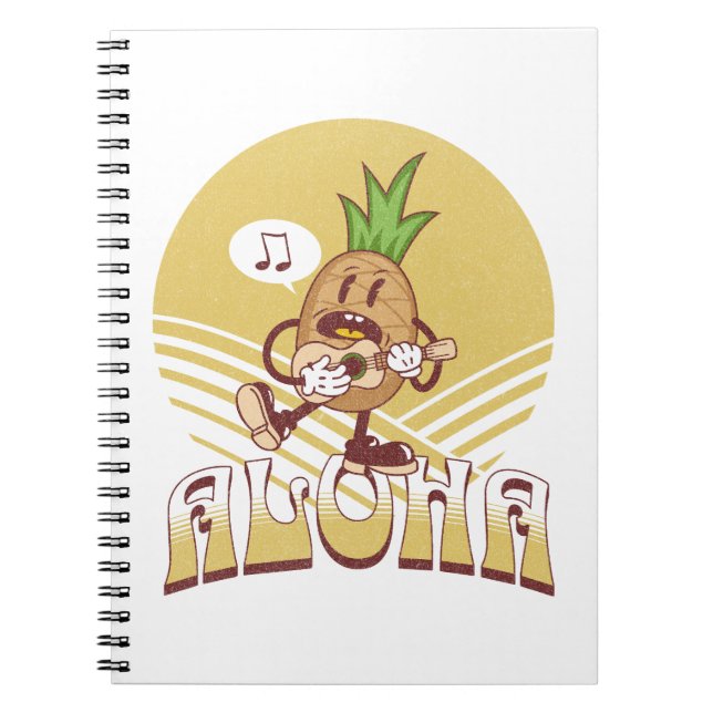Caderno Espiral Design de texto "Aloha" com estilo retrô (Frente)