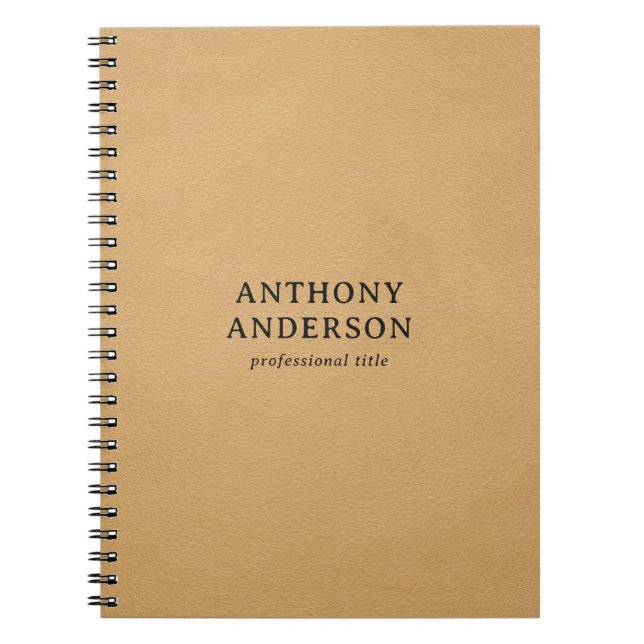 Caderno Espiral Design de Textura de Couro Falso Dourado (Frente)