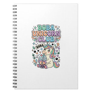 Caderno Espiral Design de Tipografia Kawaii Clube Unicórnio Boba U