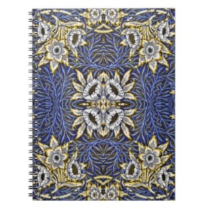 Caderno Espiral Design de Tulipa e Salgueiro Azul e Dourado de Wil