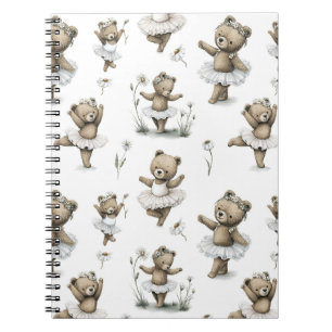 Caderno Espiral Design de Urso Bailarina em Tule em Aquarela Fofa