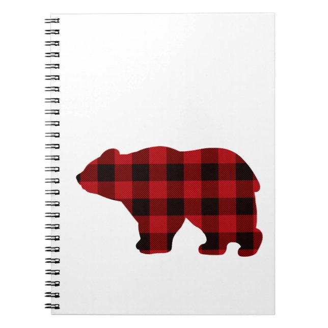 Caderno Espiral Design de Urso xadrez preto e vermelho clássico (Frente)