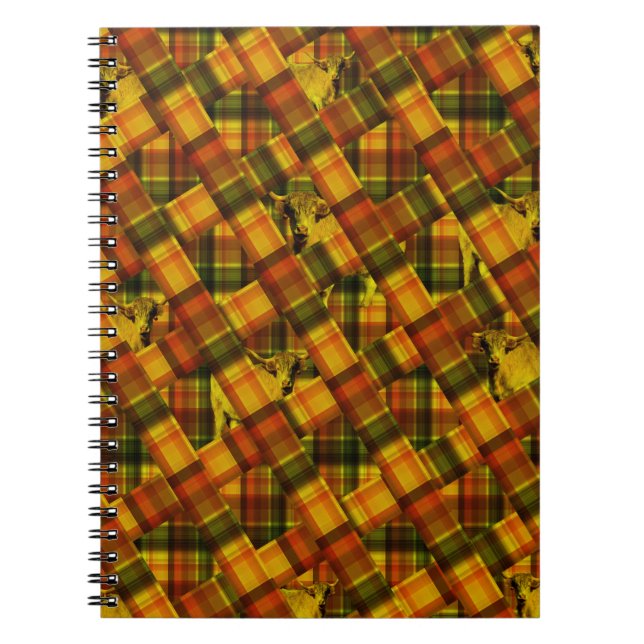 Caderno Espiral Design de Vaca das Terras Altas Tartan, (Frente)