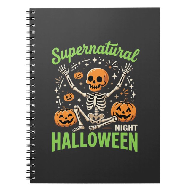 Caderno Espiral Design de Vetor de Halloween de Esqueleto Supernat (Frente)