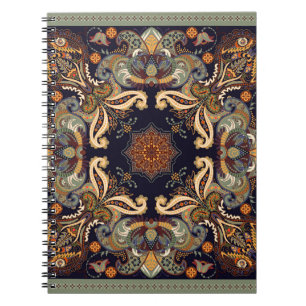 Caderno Espiral Design de xale floral. ornamento quadrado com deco
