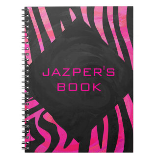 Caderno Espiral Design de zebra preto e rosa quente