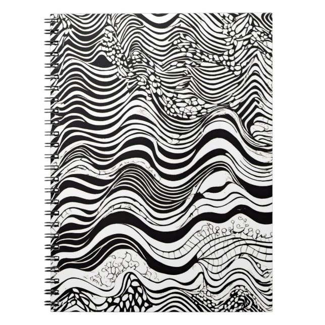 Caderno Espiral Design do abstrato preto e branco (Frente)