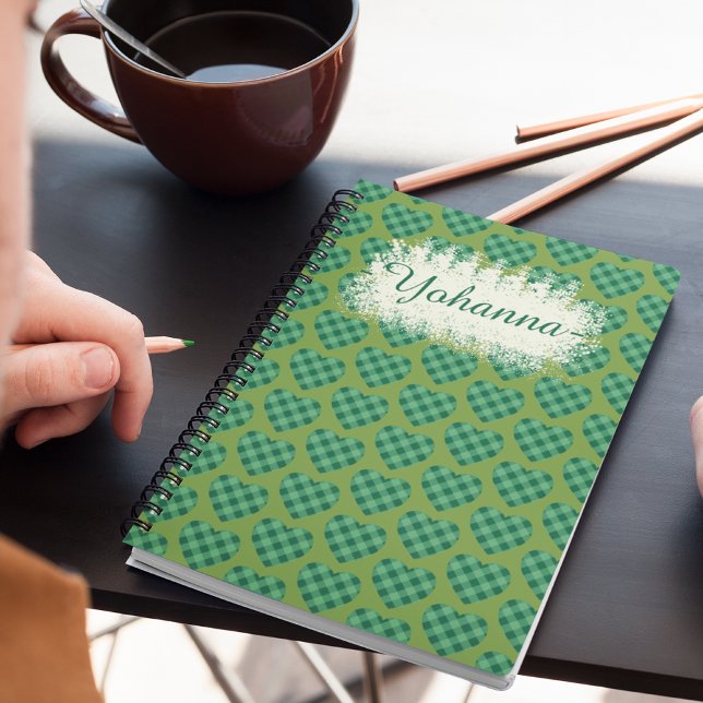 Caderno Espiral Design do Coração de Tartan Irlandês Personalizado (Personalized Irish Tartan Heart Design Notebook)