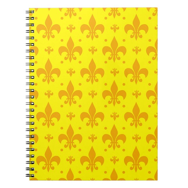 Caderno Espiral Design do padrão Fleur-de-lis amarelo (Frente)