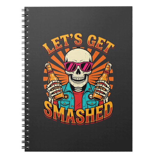 Caderno Espiral Design engraçado de esqueleto de cerveja quebrada  (Frente)