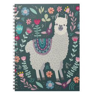 Caderno Espiral Design floral bonito do lama