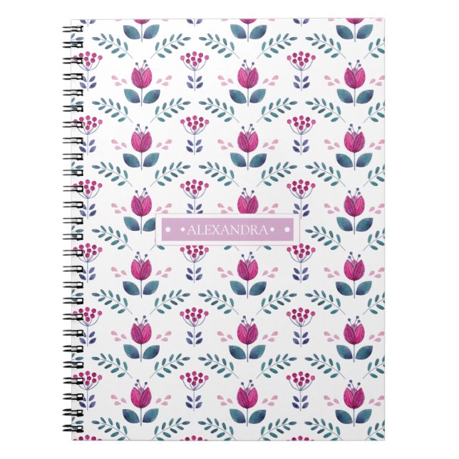 Caderno Espiral Design Floral Cor-de-Água Rosa (Frente)