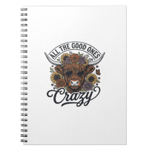 Caderno Espiral Design Floral Louco Citação Vintage Vaca das Terra