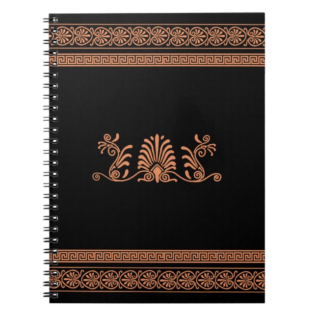 Caderno Espiral Design floral preto e alaranjado do estilo do (Frente)