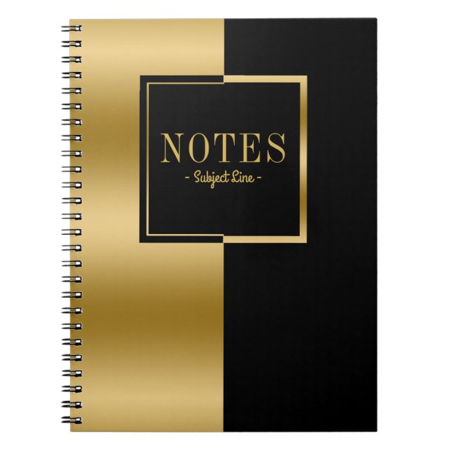 Caderno Espiral Design Geométrico Moderno Dourado e Preto (Frente)