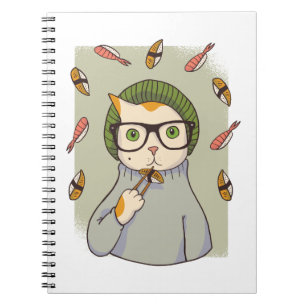 Caderno Espiral Design Gourmet de Sushi Amante de Gato