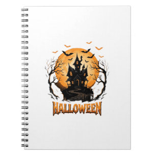 Caderno Espiral Design Gráfico de Morcego Lua de Casa Assombrada d