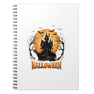 Caderno Espiral Design Gráfico de Morcego Lua de Casa Assombrada d