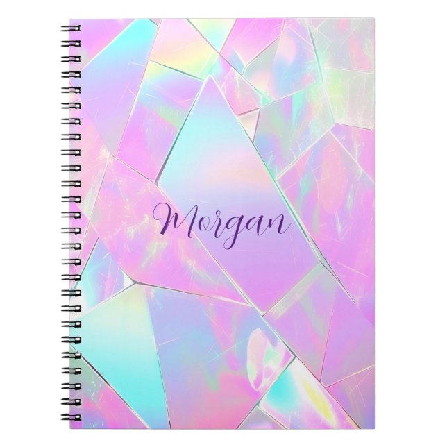 Caderno Espiral Design Iridescente Azul-Verde e Rosa, Nome em Letr (Frente)