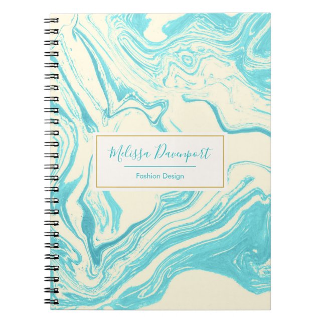 Caderno Espiral Design mármore legal em Turquesa e Creme (Frente)