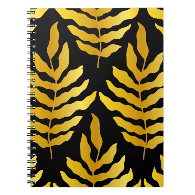 Caderno Espiral Design moderno com folhas. Folhas tropicais de our (Frente)