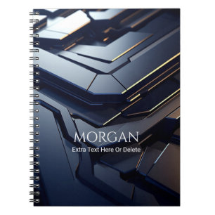 Caderno Espiral Design, Nome e Texto Geométrico Moderno Preto e Ci